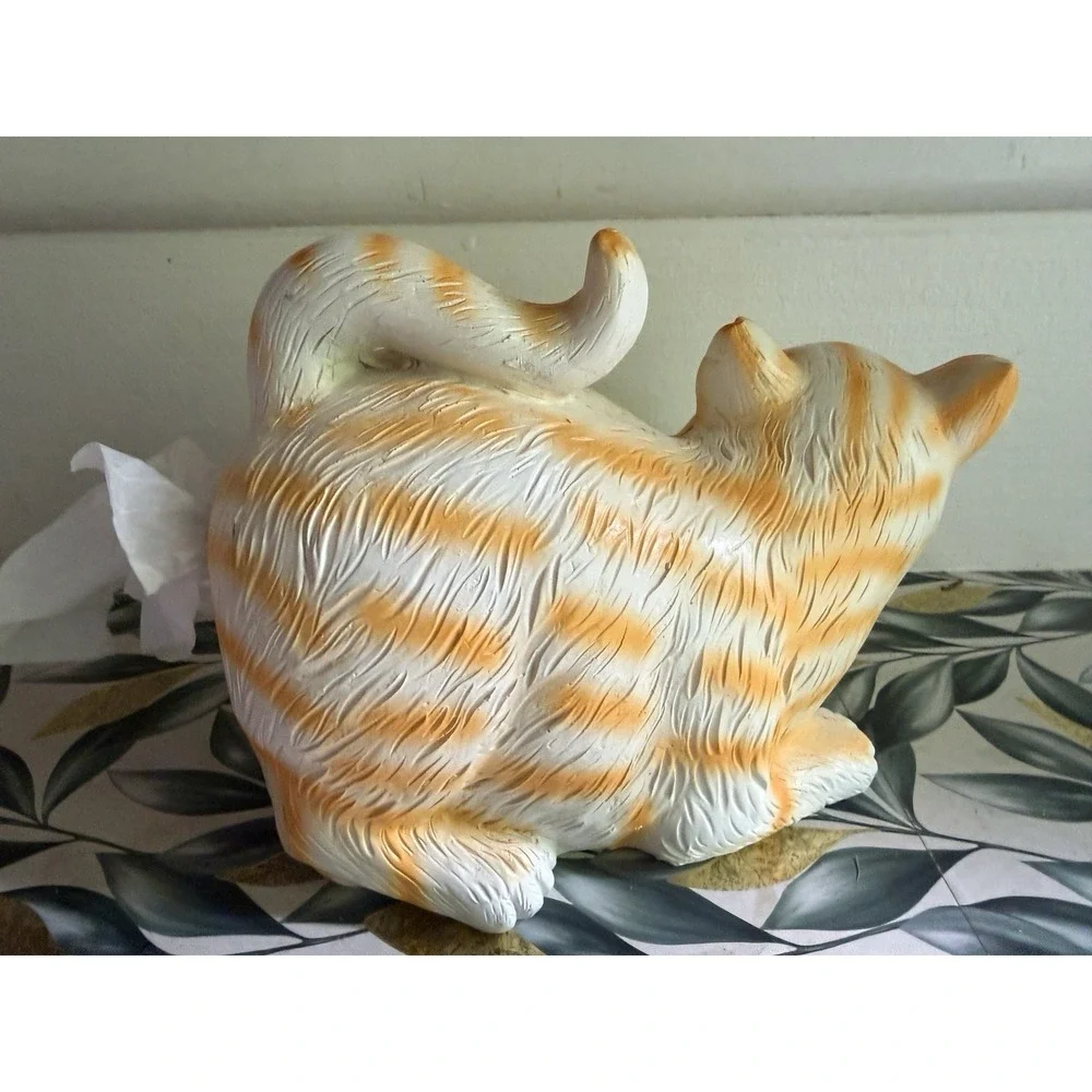 Cat‎ Butt Tissue Holder Orange Tabby Cat Square Cover Bathroom 12
